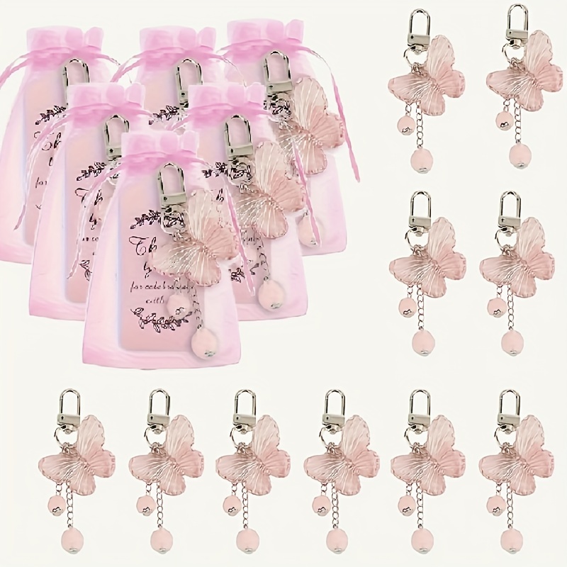 

72pcs/24set Pink Pendant Keychain, Including 24 Keychains + 24 Pink Organza Bags + 24 Thank You Cards, Suitable For Birthday Parties, Wedding Gifts, Bag Decorations, And Small Gifts For From Vacation