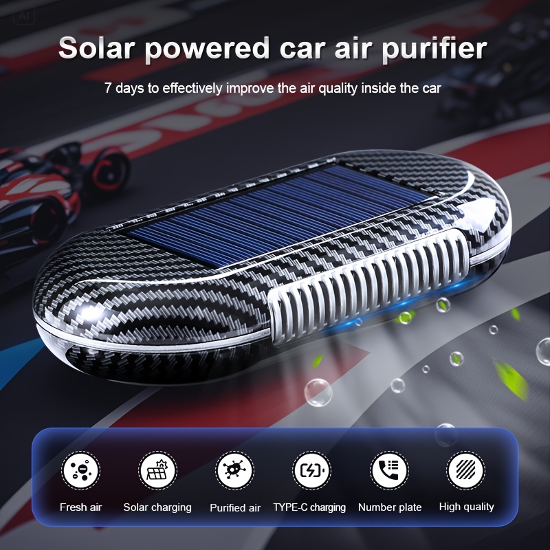 solar car with vibration detection compact solar power 15 day battery for fresh airflow no charging needed auto air freshener purifier lightweight purifier portable purifier highefficiency filter durable construction airflow enhancer Product details 2
