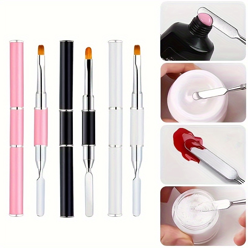 

Dual-ended Nail Art Brush Set: Quick Gel Picking & Flower Pressing Tool With Removable Spatula Stick