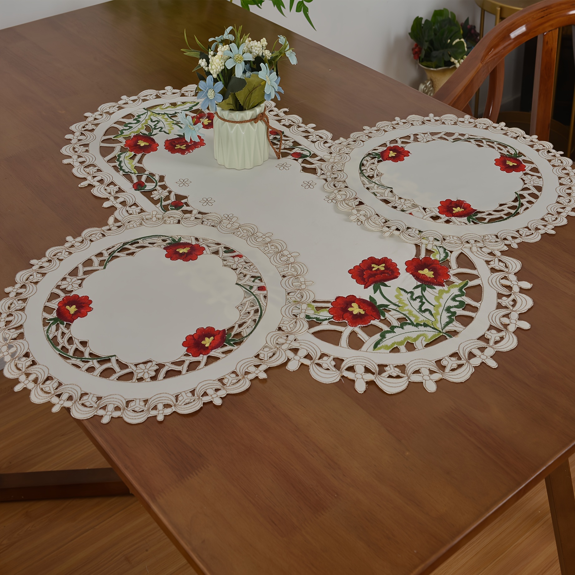 

Embroidered Table & Placemat Set - 100% Polyester , , For Parties & Use