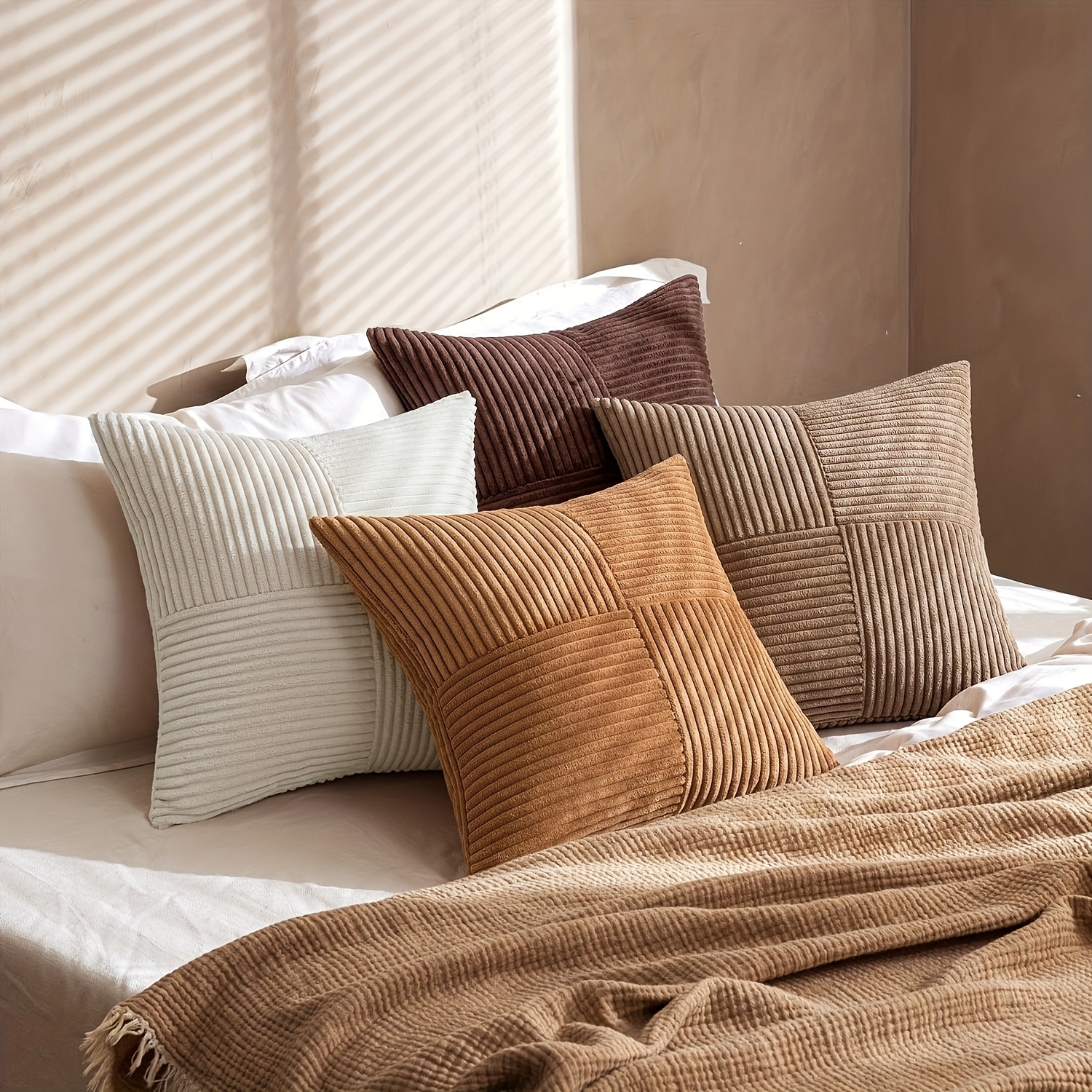 TEMU 4 Pack Retro Corduroy 45&times;45 Decorative Pillow Covers, Soft Textured Cushion Cases For Home Decor [excluding Pillow Core]