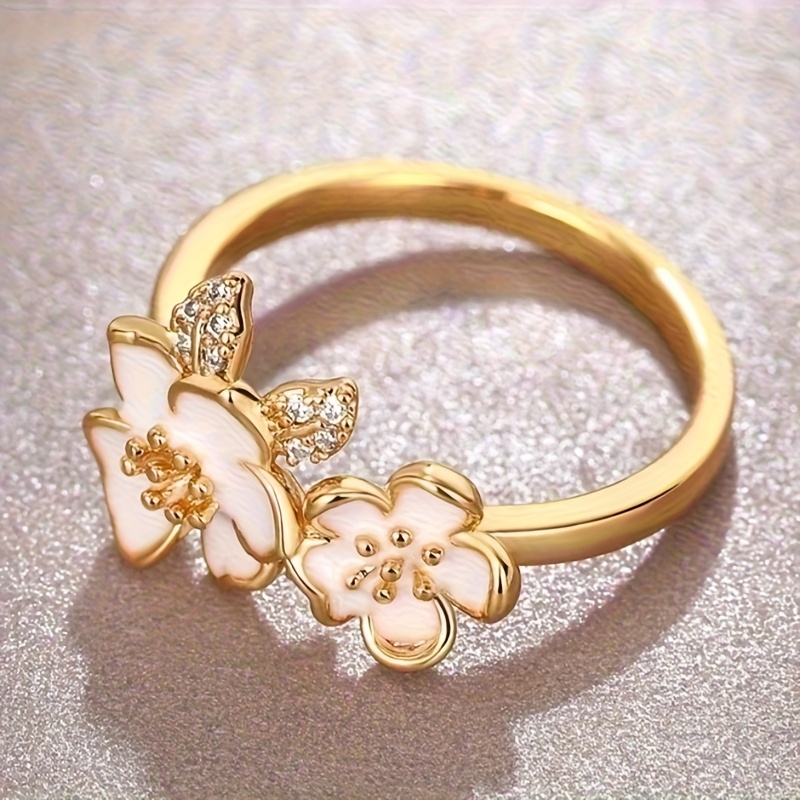 טבעת אמייל פרחונית אלגנטית וינטג' עם בן אבני זה זירק KC לנשים - מתנה ליום האהבה, לבוש יומיומי ואירועים מיוחדים, תכשיטי ולנטיין, אביזר לאירוע, קסם מתוחכם, אומנות עדינה