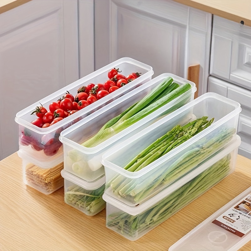 

4-pack Long Rectangular Food Storage Containers, Plastic Reusable Refrigerator Organizer Boxes For Scallions, , , Garlic, Noodles, Eggs, With Lid, Hand Washable Kitchen