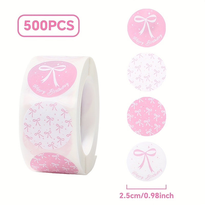500pcs/roll, Pink White Bow Round Stickers, Bow Theme Birthday Party Labels Stickers, Happy Birthday Party Gifts Stickers, Baby Shower Supplies Gifts, Event Activity Stickers