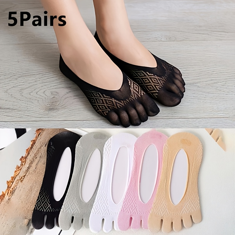 E-shop 5-Paar Einfarbige Freizehen Atmungsaktive Fünf-Zehen-Socken, Bequem Hautfreundlich, Weich Luftdurchlässig, Niedliche Kurze Damensocken