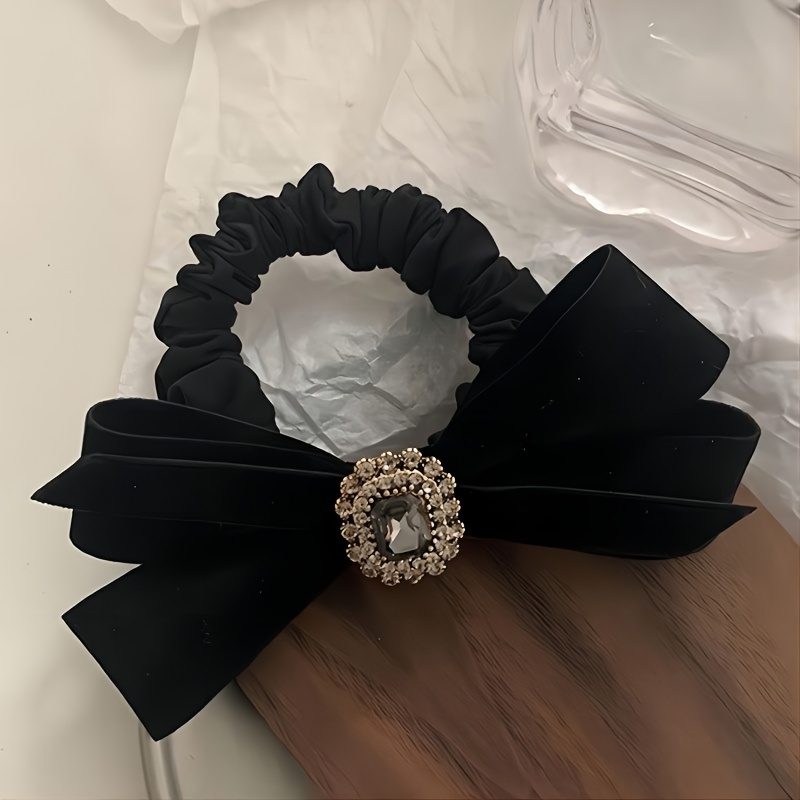 TEMU 1pc Velvet-feel Bow Large Hair Tie, French Style Ponytail Tie Hair Rope Elegant Temperament Hair Additions