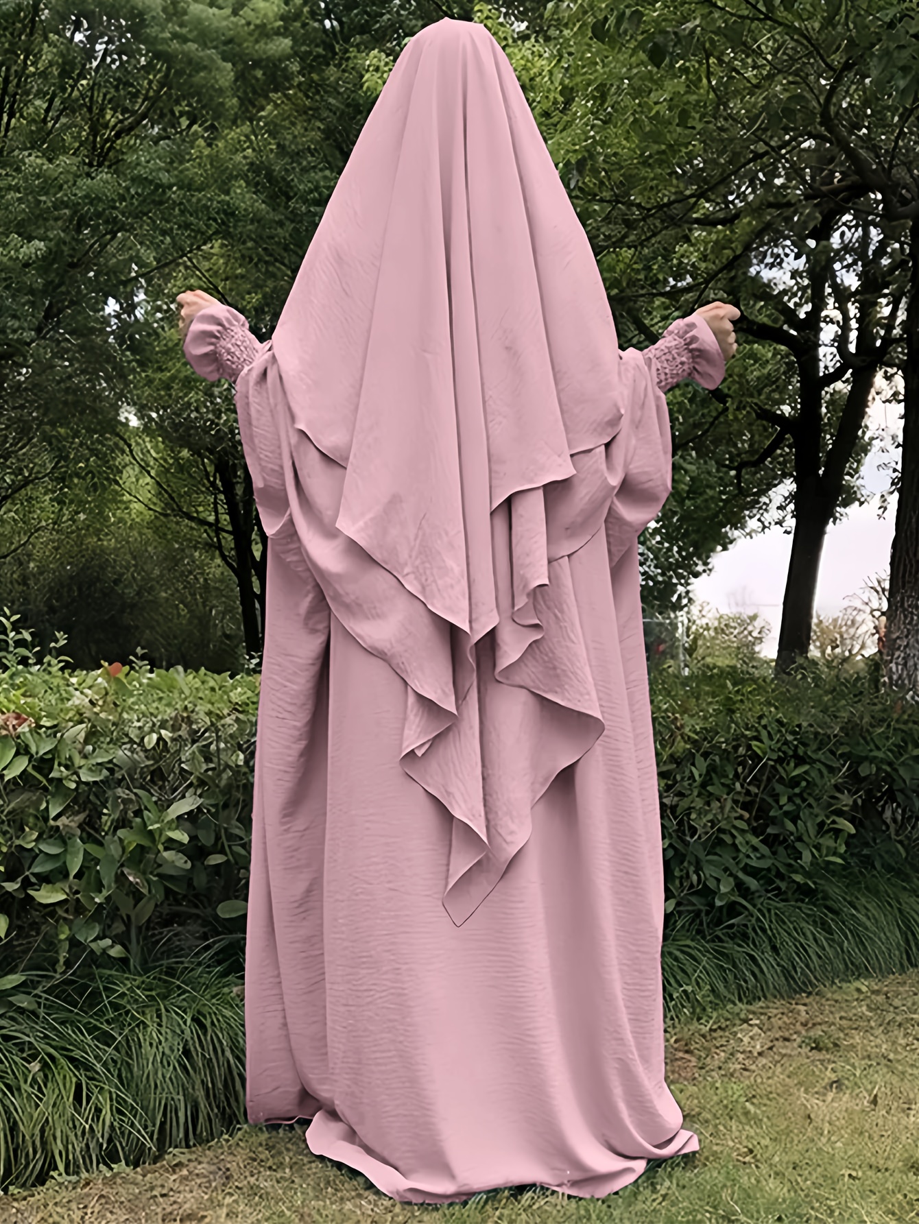 Plus Size - Plus Size, Two-Piece Khimar and Abaya Prayer   Set: Fashionable, Elegant Vacation   Simple Single-Layer Headscarf + Lightweight Breathable Comfortable Loose Dress Combo for Women - Muslim   Hijab