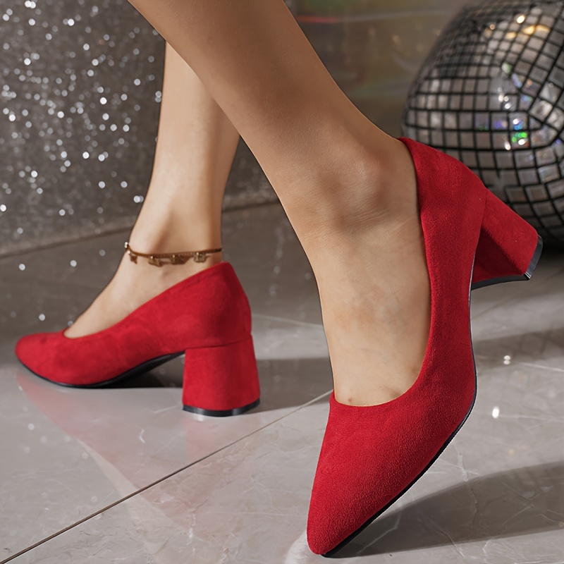 Women's Chunky Heel Pumps, Pointed Toe Slip-On Fashion Shoes, Comfortable  Dress Shoes, Sizes 5-11