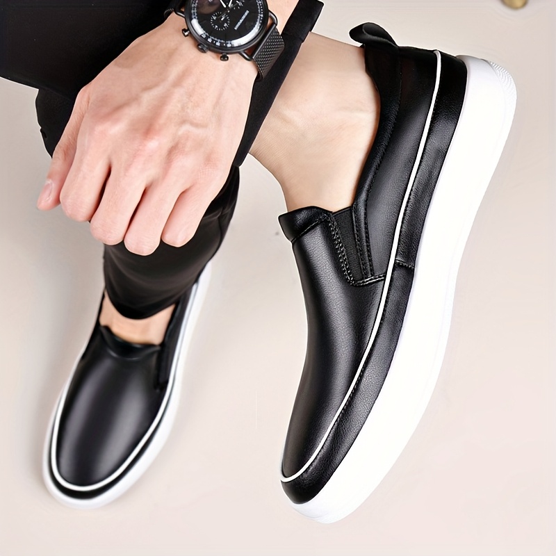 Men'S Plus Size Slip-On Loafers - Soft White Faux Upper, Non-Slip Rubber Sole, Black Stitching, Comfortable for Casual Attire & Vacation, Everyday Shoes | Neutral Shoe Look | Synthetic Cover Shoes, Dressy Shoes