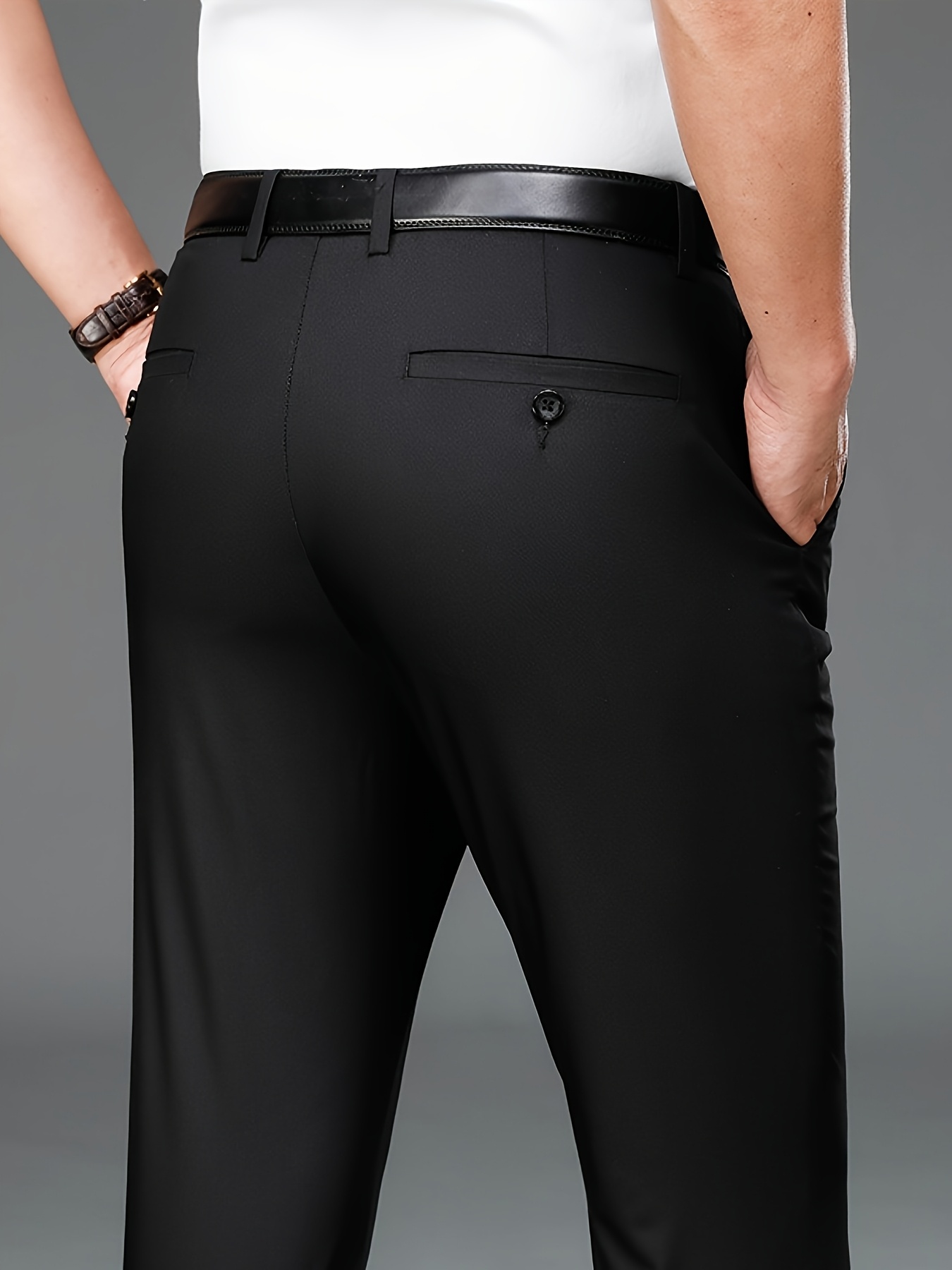 2pcs Men's Professional Business Stretch Dress Pants with Embroidery Design, Casual Loose-Fit Straight-Leg Suit Pants, Versatile Office Wear for Office Workers