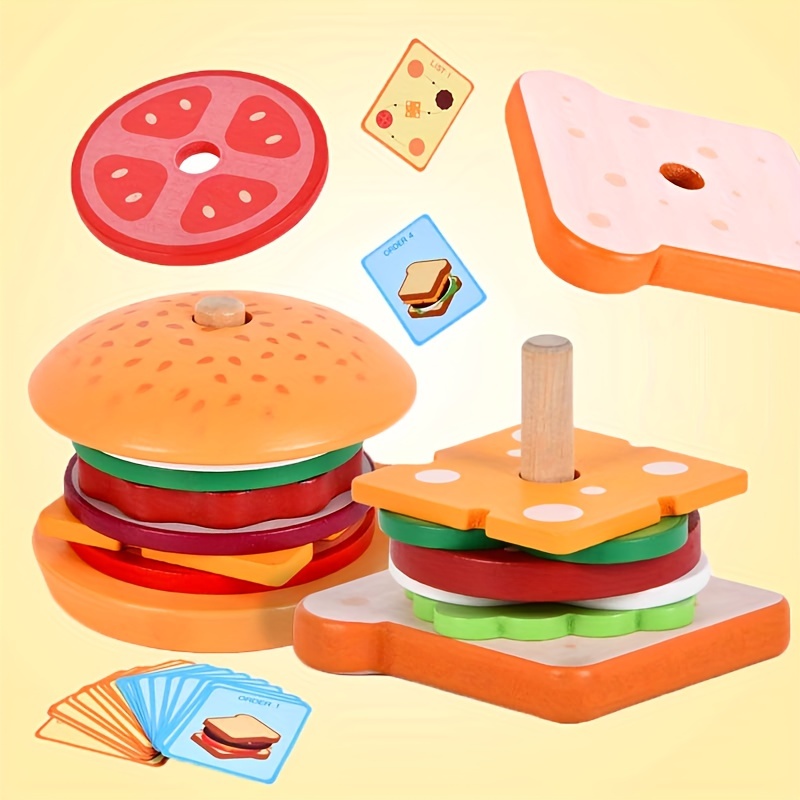 Montessori Toys 3 Year Old Wooden Burger Sorting Stacking - Temu