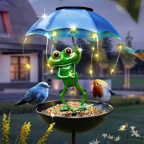 item picture automatic outdoor bird feeder and hummingbird trough solar frog garden lamp with led string frog statue lawn decoration with solar panels durable iron structure for courtyard courtyard and passage lighting birds and decorate the garden