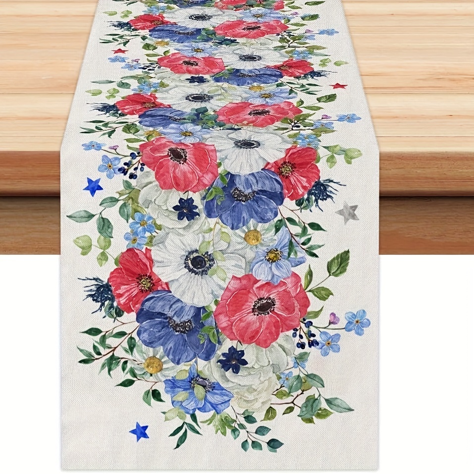 

1pc, Table Runner, Independence Day Colorful Floral Pattern Table Runner, Kitchen Dining Table Decoration For Home, Party Decor