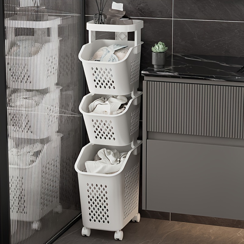 

1pc Portable Foldable Laundry Basket Wheel - Laundry Baskets With Removable Storage Buckets, Plastic Hamper, 4 Smooth Rolling Wheels, And White For And Organization