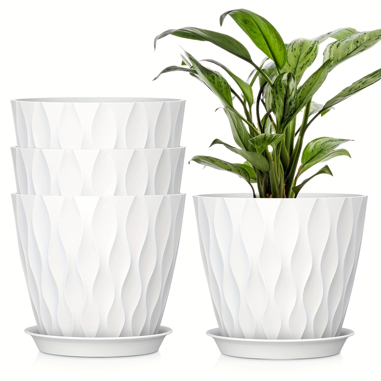 Image of 8-inch 4pcs (suitable For 4 Plants) Bohemian Plastic Plant Pot With Drainage Holes - Round /outdoor Flower Pots For Succulents, , African Violets, Desktop Pansy Planter