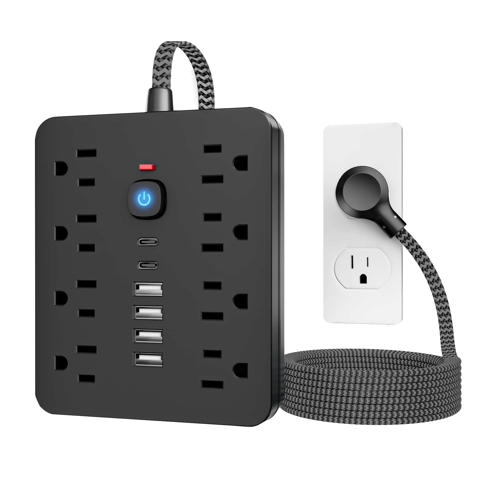 

14-in-1 With Protection, Wall-mountable Outlet Expander, 8 Ac Outlets, 4 Usb , 2 Type-c , Us Plug, Protection, With 5ft Or 10ft Cord For Office And Home