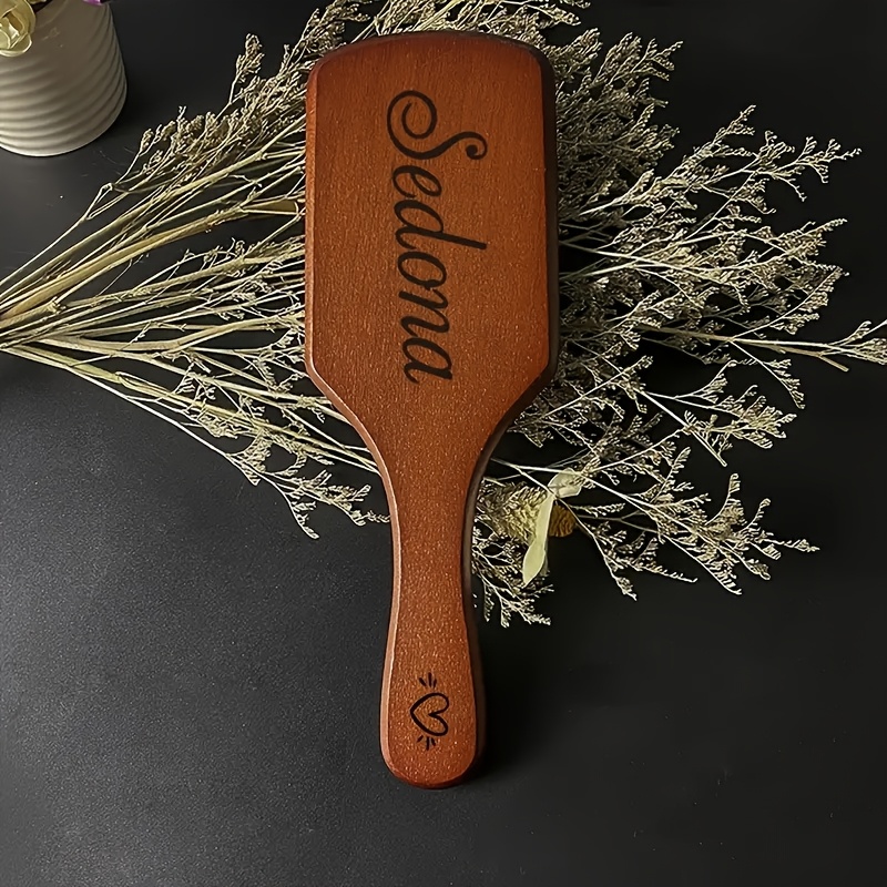 TEMU Personalized Bamboo Wooden Hairbrush With Engraved Name, Scalp Massager, Anti-static Plastic , Finishing Comb For Dry Hair, Unique Souvenir Gift