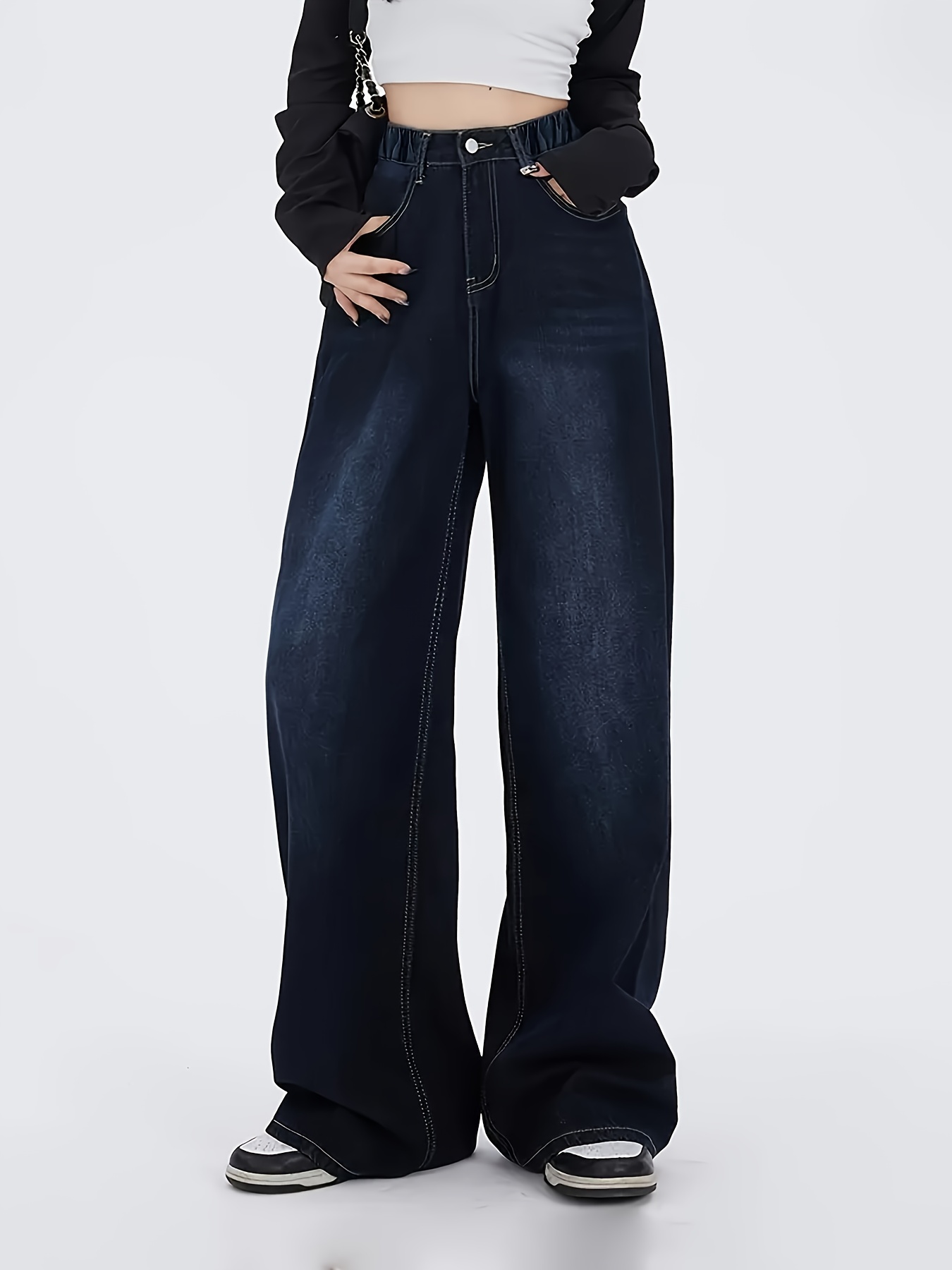 retro boyfriend jeans girls 14 years high waisted stretchy Temu