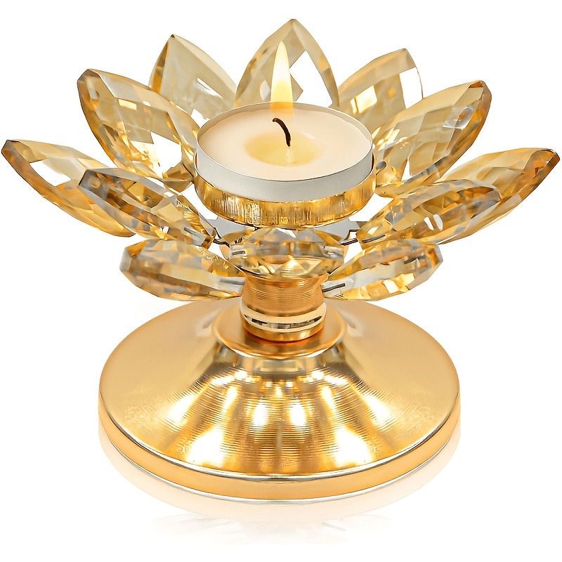TEMU Elegant Crystal Tealight Candle Holder, Metal Candlestick Lotus Candle Holder, Table Centerpiece, Desktop Wishing Candle For Weddings, Parties.