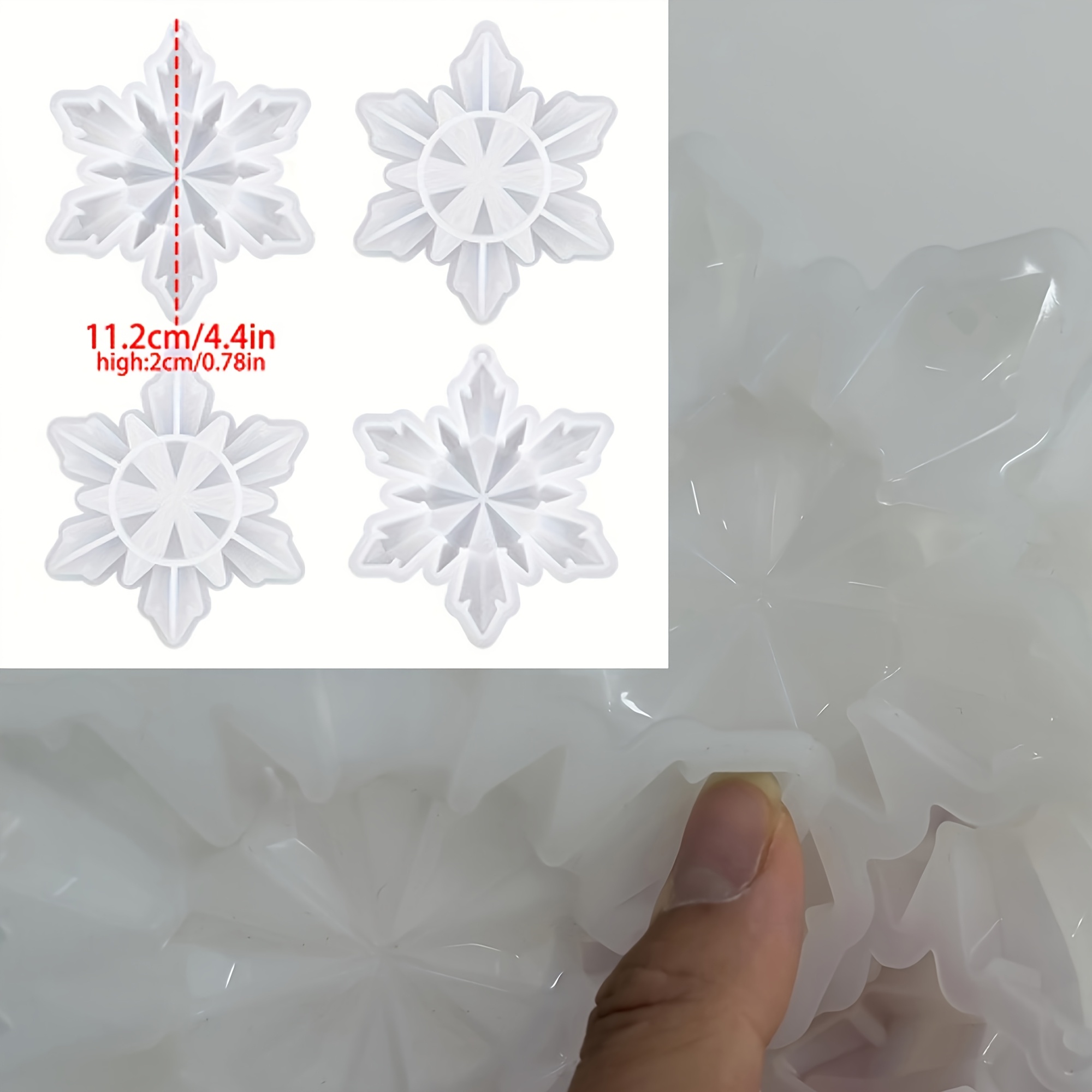 TEMU 4 moldes de silicona de resina con diseño de copo de nieve navideño - Molde de fundición de resina epoxi y cristal, reutilizable, fácil de