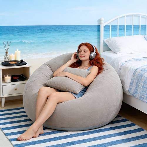 1pc oversized inflatable lazy flocked sofa chair gray pvc material portable and foldable suitable for very suitable for home scenes living room balcony and outdoor camping