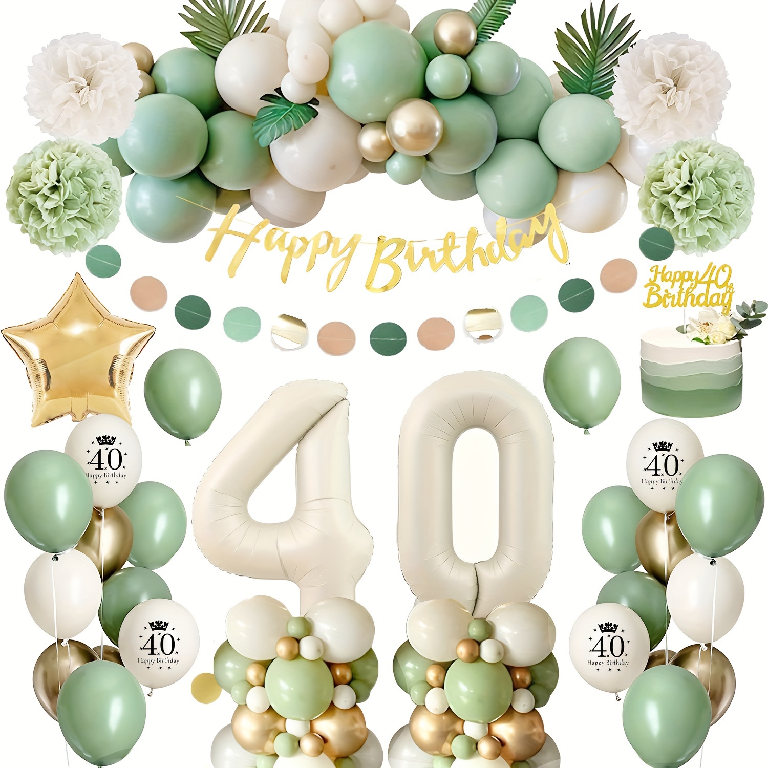 Decoraciones de fiesta de cumpleaños número 50 para mujer, globos de  cumpleaños 50 para mujer, espirales colgantes de oro verde azulado/cartel  de