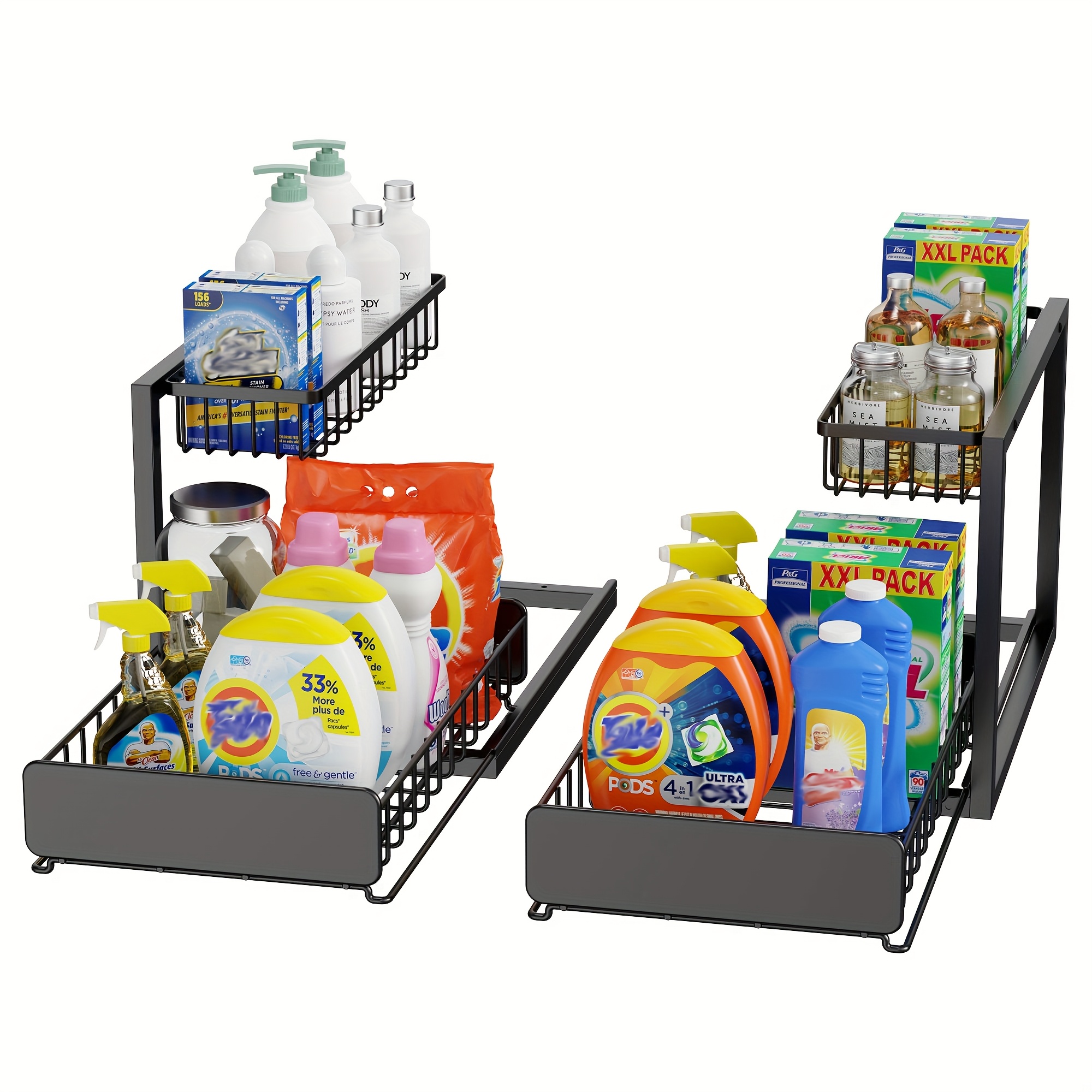 2 Tier Under Sink Organizer And Shower Organizer Slide Out Pull Out Cabinet Organizer Metal Sliding Drawer For Kitchen Bathroom Cabinet Closet Organizer Shelf Bathroom Additions, Shelves