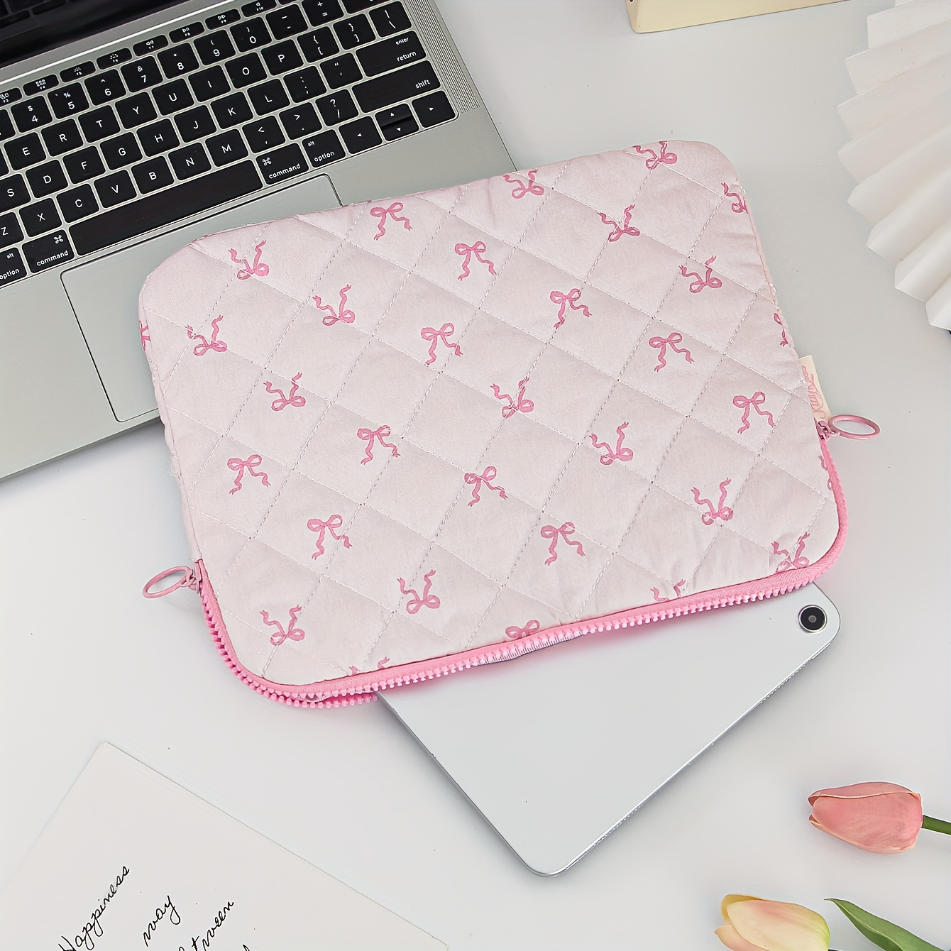 E-shop Pinke, stylische Laptop-Tasche mit großem Fassungsvermögen, dickem Reißverschluss und Schleifendesign, für Reisen und Pendeln. Bietet Platz für