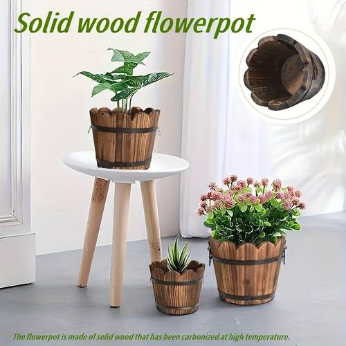 item picture vintage wave shaped solid wood succulent planters in large and medium sizes made from anti carbonized wood planting flowers and vegetables on gardening gift home decor