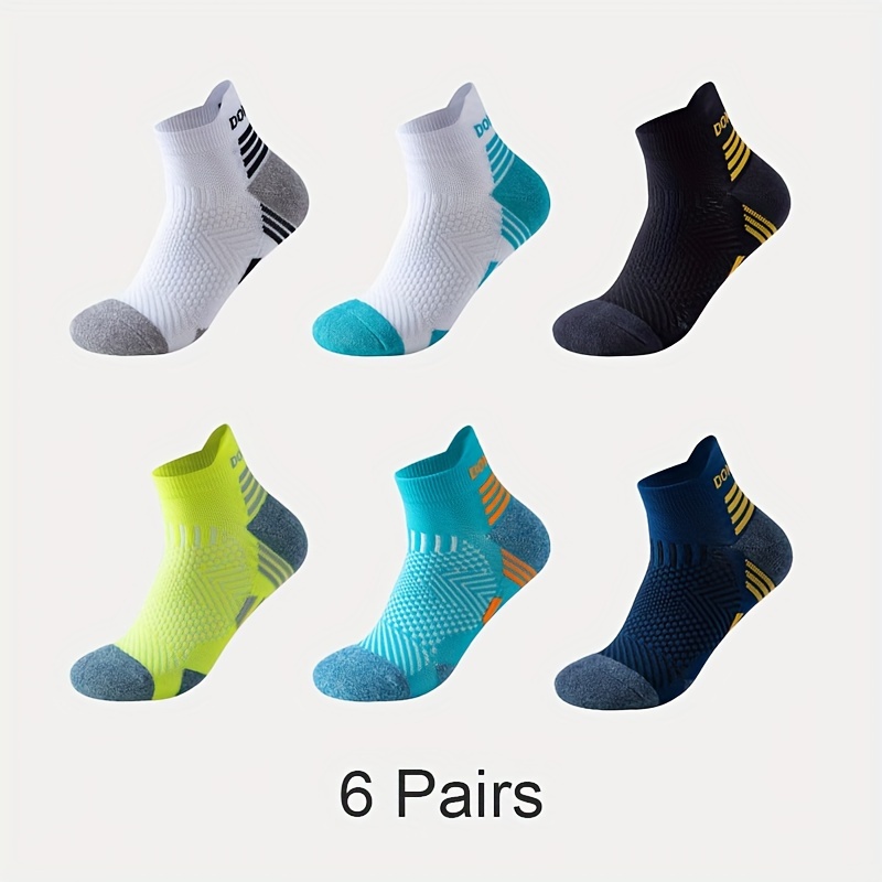 Image of 6 Pairs Of Unisex Mixed Color Socks Suitable For , Designed For Cycling And Running, Featuring Breathable And Sweat-absorbing Material, With Ankle Against Slipping And Chafing, Sweat-resistant