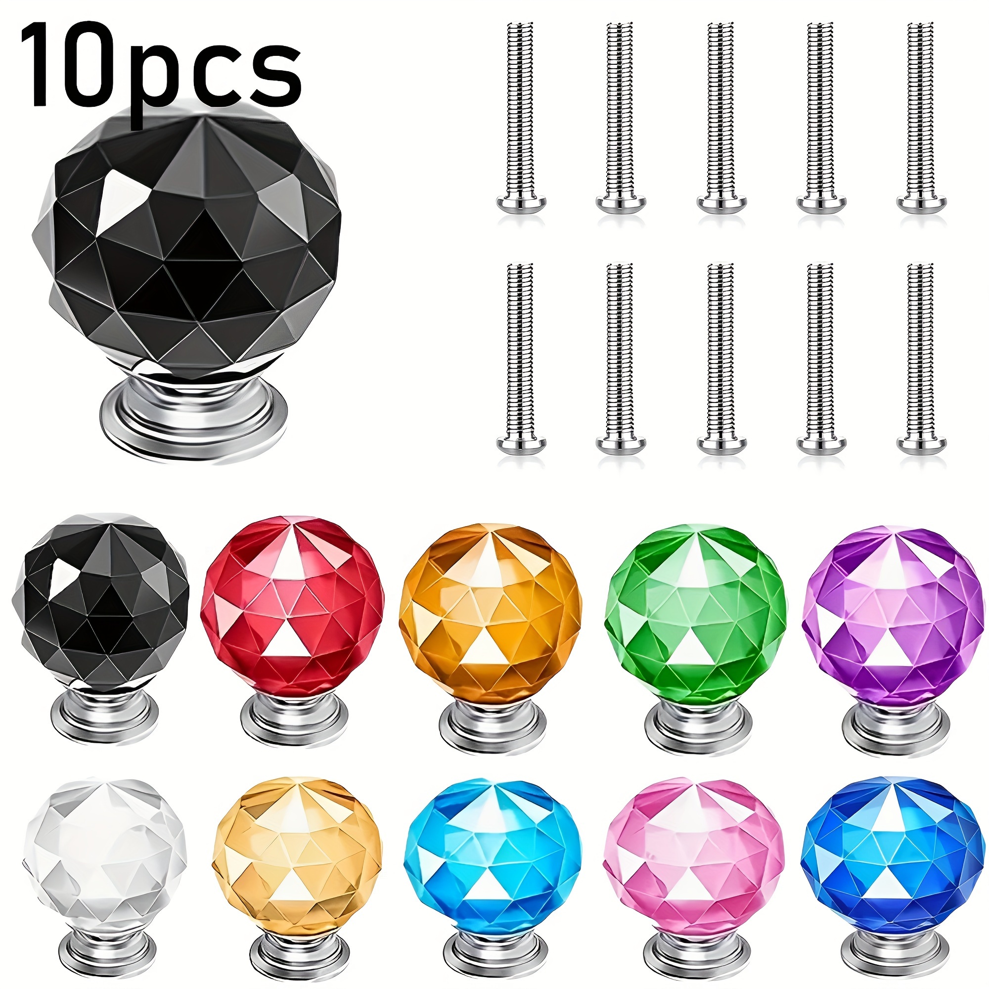10 Pcs Crystal Drawer Knobs: Polished Metal And Crystal Glass Handles For Kitchen And Bathroom Cabinets