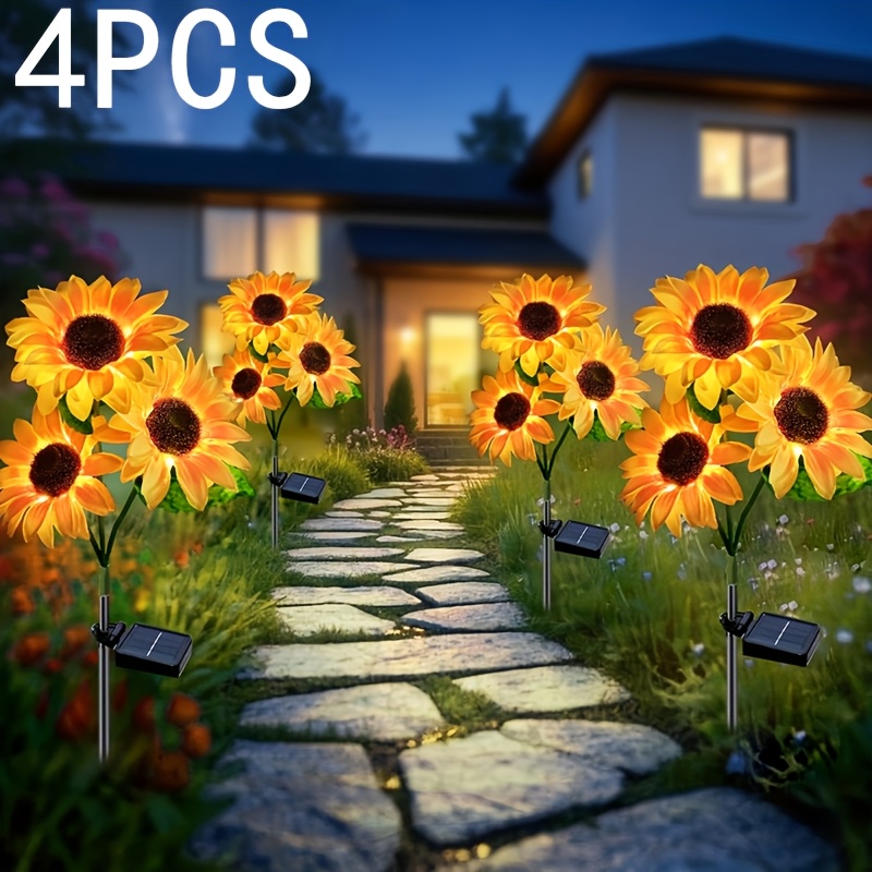 TEMU Solar-powered Sunflower Led Garden Outdoor Light Ip66 Waterproof - Solar , Warm Color And Automatic , Suitable For Weddings, Christmas, Gardens,