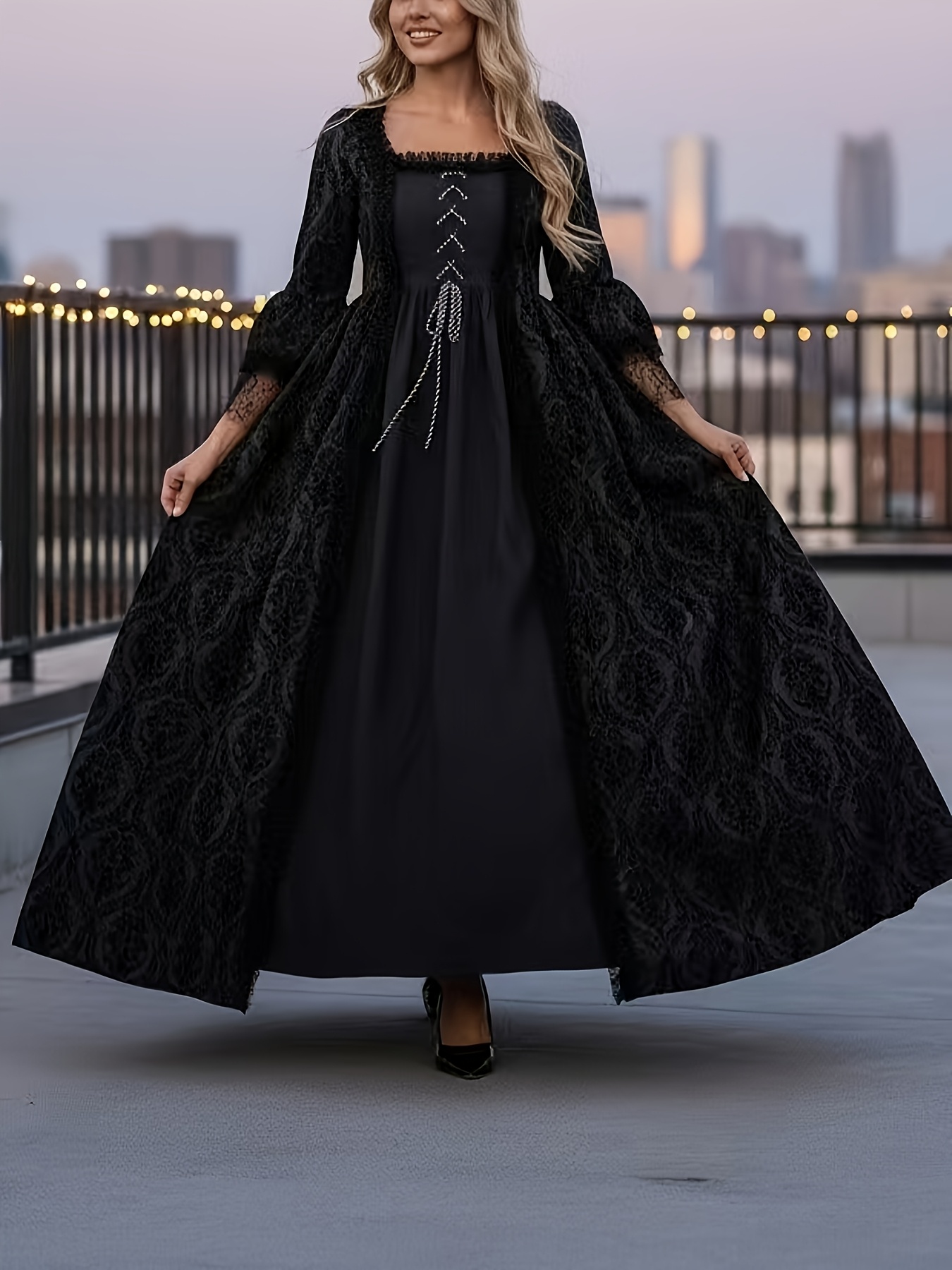 Women'S Victorian Style Dress * Renaissance Medieval Long Gown, Lace  Trimmed Eyelet Drawstring Craft, Rococo Ball Gown, Cultural Dress Ball  Theme Costume, Western Printed Court Dress