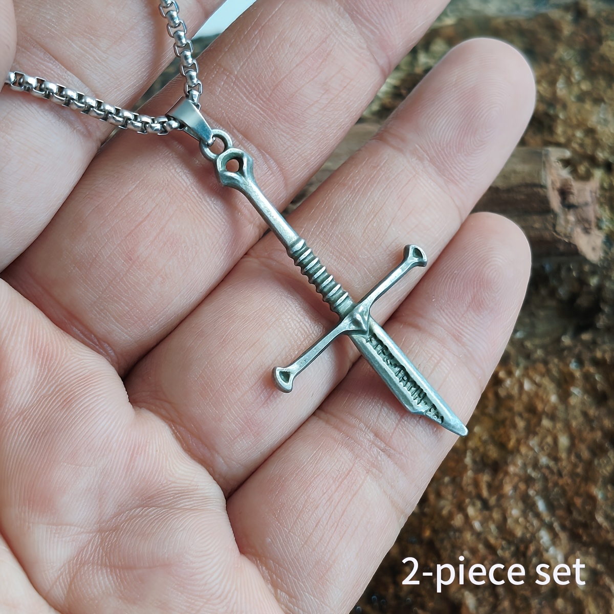 TEMU 2pcs Vintage Distressed Pendant Necklace, Niche Design, Versatile And Easy To Match With Any Style, Perfect For Daily Outfits, Street-style