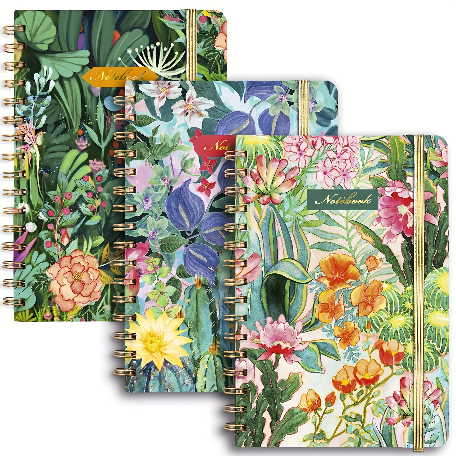 

3 Color Spiral Notebooks For Women: College Ruled, 160 Pages, 6"x8.5", 3 Floral Designs, Back Pocket, Gifts Or Office Supplies