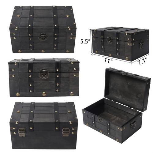 vintage wooden decorative storage box with hinged lid black