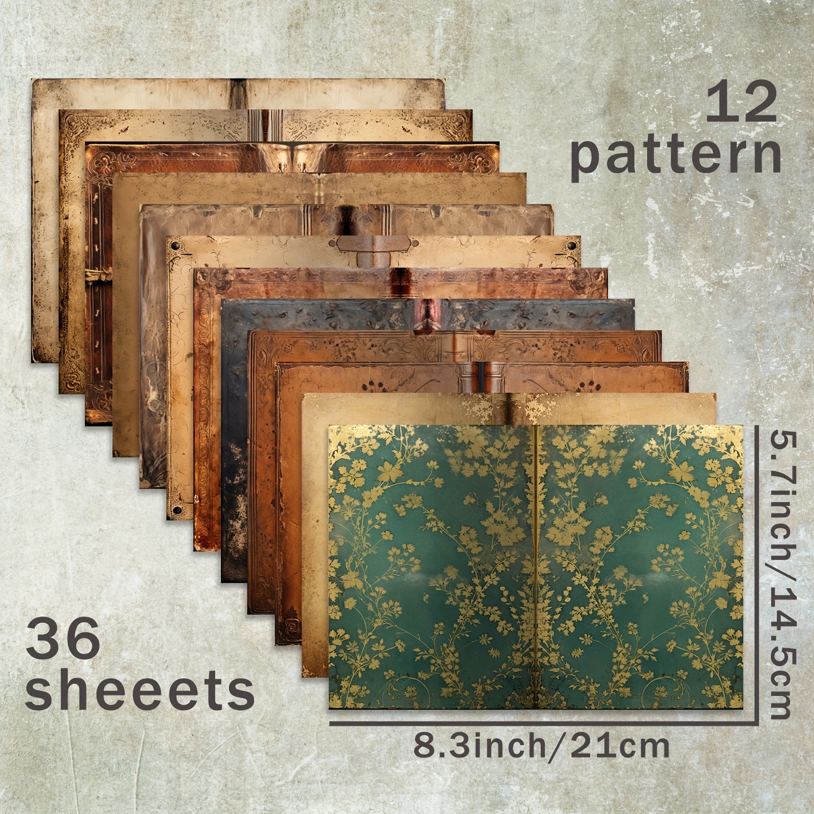 Image of 36 Sheets Of A5 (retro Old Book Cover Background) Paper, Suitable For Bullet Diary Trash Magazine Greeting Card Background Photo Album And Handicrafts