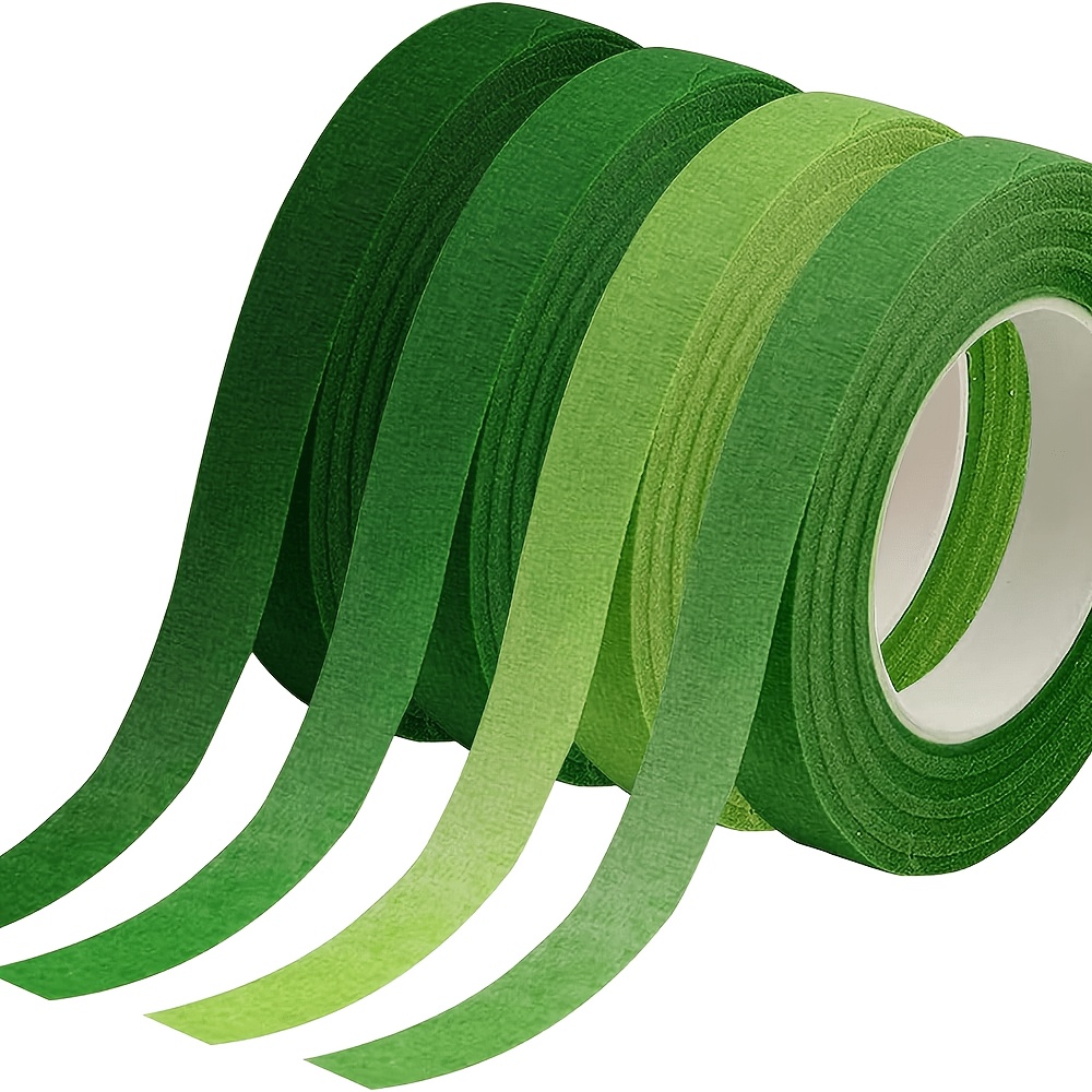 Set Of 4 Floral Tapes - Convenient Tearable Striped Crinkled Paper For Wrapping Flowers, In 4 Shades (dark Green, Mint Green, Lime Green, ), Perfect For Wedding Bouquets, Projects