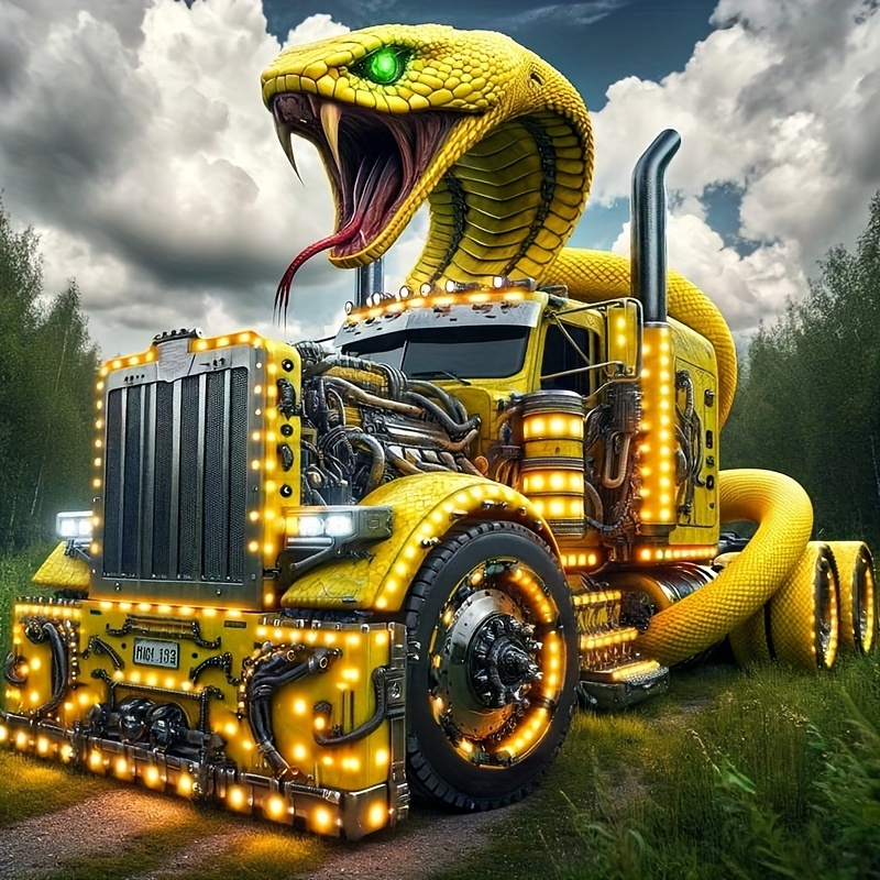 

5d Diamond Painting Kit - Machine Serpent Truck Design - Round Diamond, Full Drill Canvas - Diy Transportation Themed Art & Craft For Relaxation And Home Decor - 30x30cm