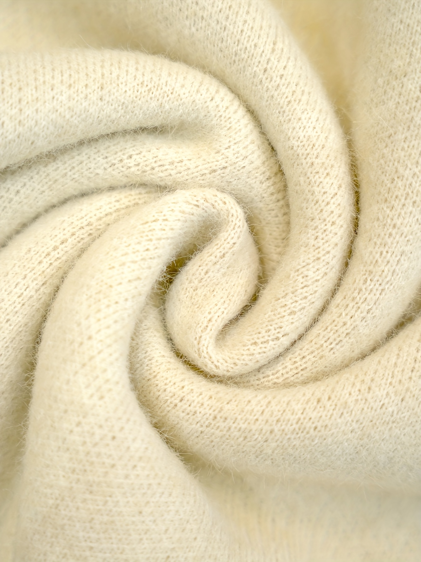 Detail shot of the elk and snowflake animal pattern on the apricot knit top