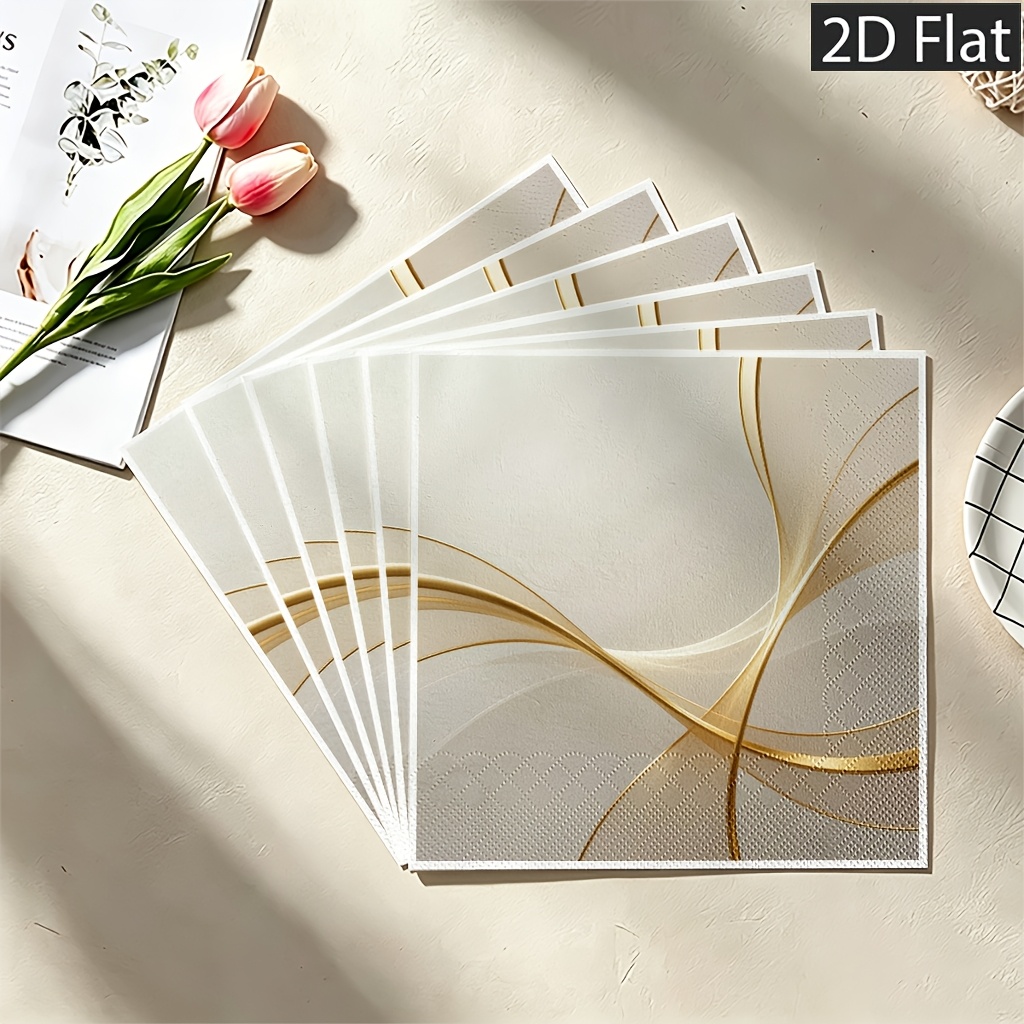 TEMU Lot de 20 serviettes en papier jetables 2D plates, 2 épaisseurs pour une durabilité accrue, courbes fluides abstraites dans une palette de