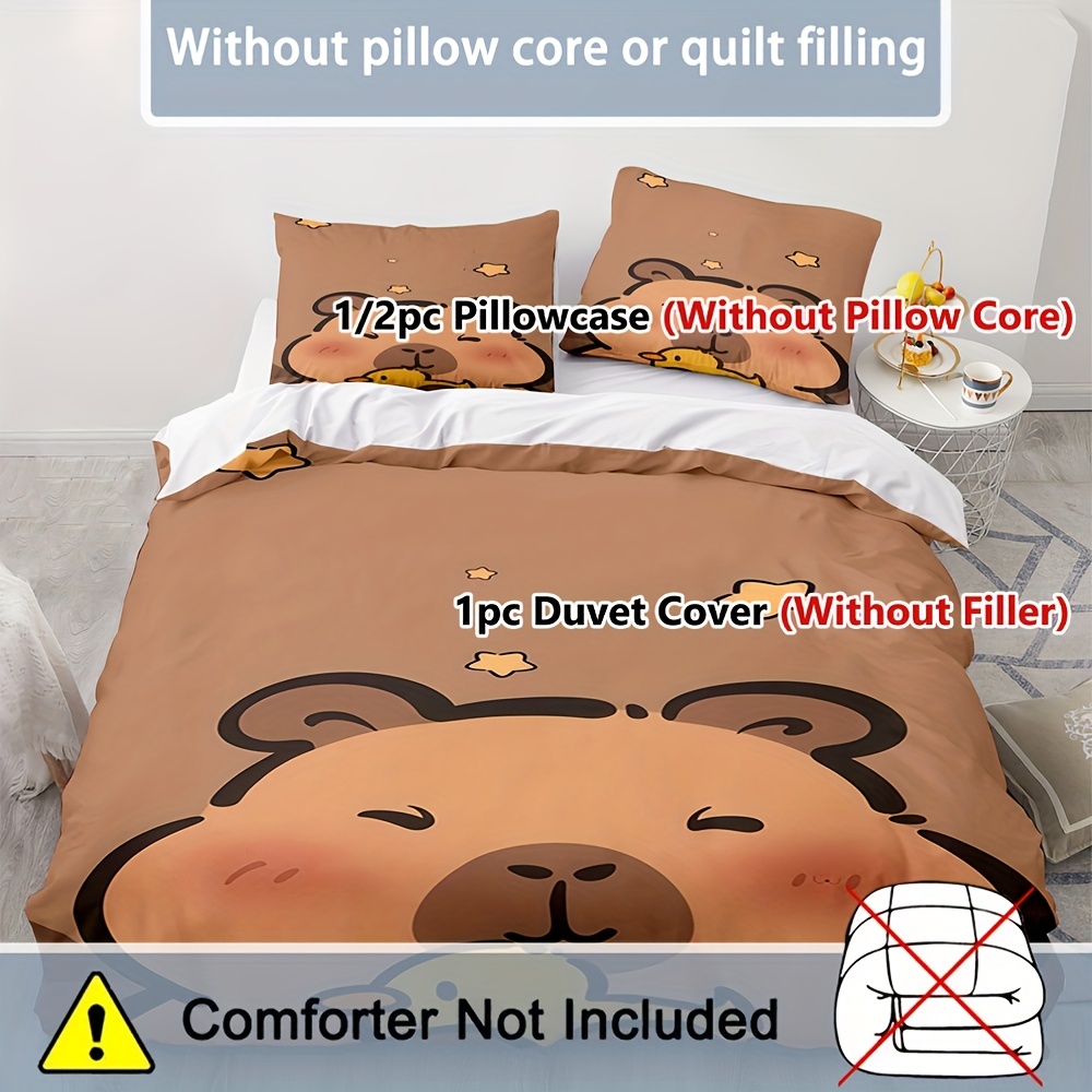 2/3pcs Set, Cartoon Animal Cute Capybara, Animal Themed Bedding Set, Duvet Cover Set With Zipper Design, Machine Washable, Halloween Christmas Holiday Gift 1 Duvet Cover +1/2 Pillowcases