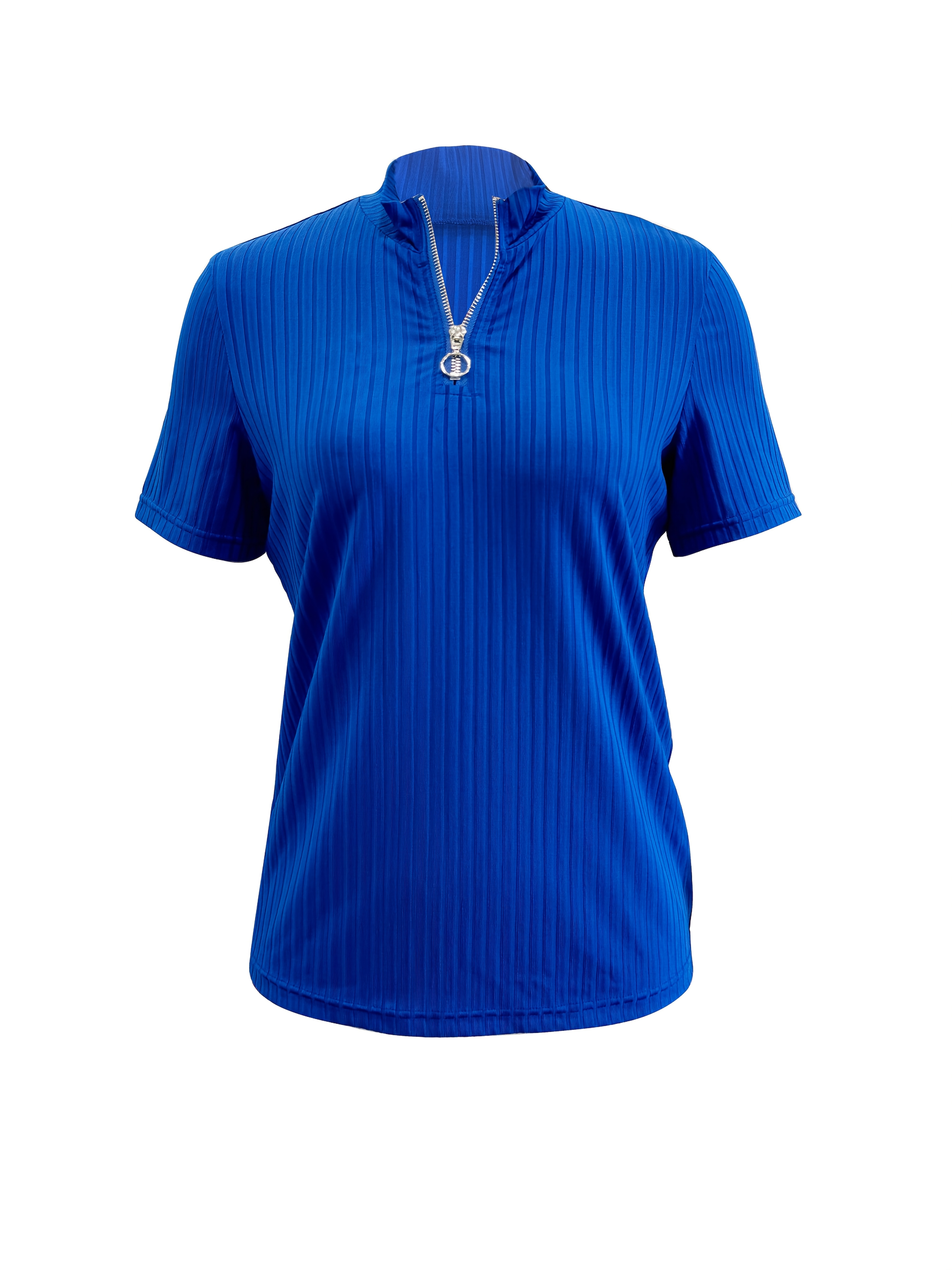 Women's Solid Red V-Neck Zip-Up Short Sleeve T-Shirt - Middle Eastern-Inspired Elegance Collection, Machine Washable Spring/Summer Casual Top, Everyday Comfort Wear, Easycare Fabric, Comfortable Fit Shirt