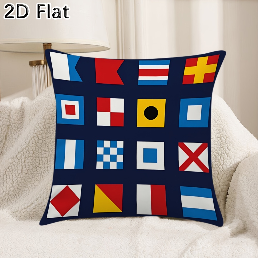 TEMU de cojín decorativa 2D - 1 pieza, diseño de banderas de navales, para sofá, cama, sillón, decoración del hogar