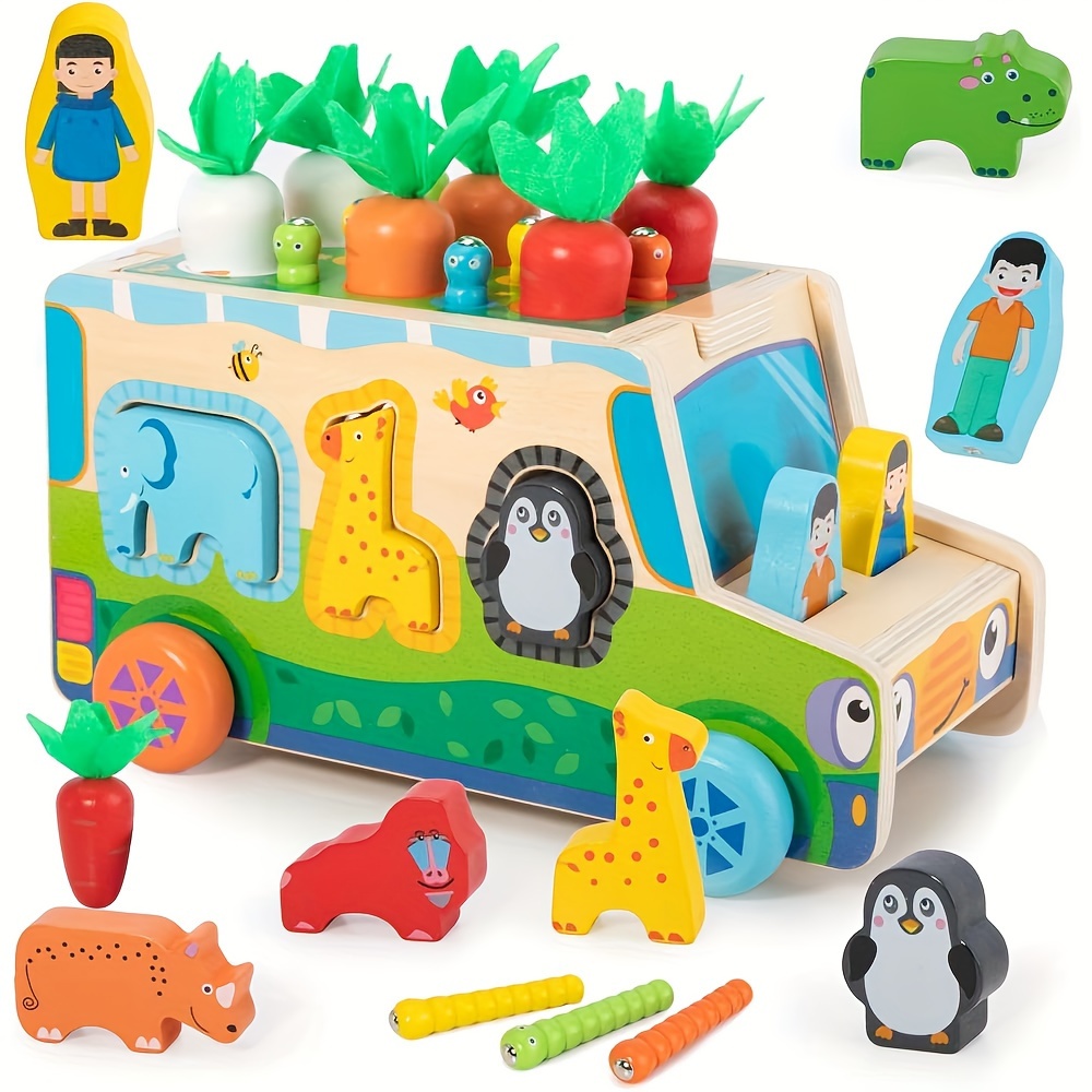 

Montessori Educational Toys, Carrots Wooden Shape Sorting Toys Vegetables & Farm Animals Blocks, Christmas And Birthday Gift