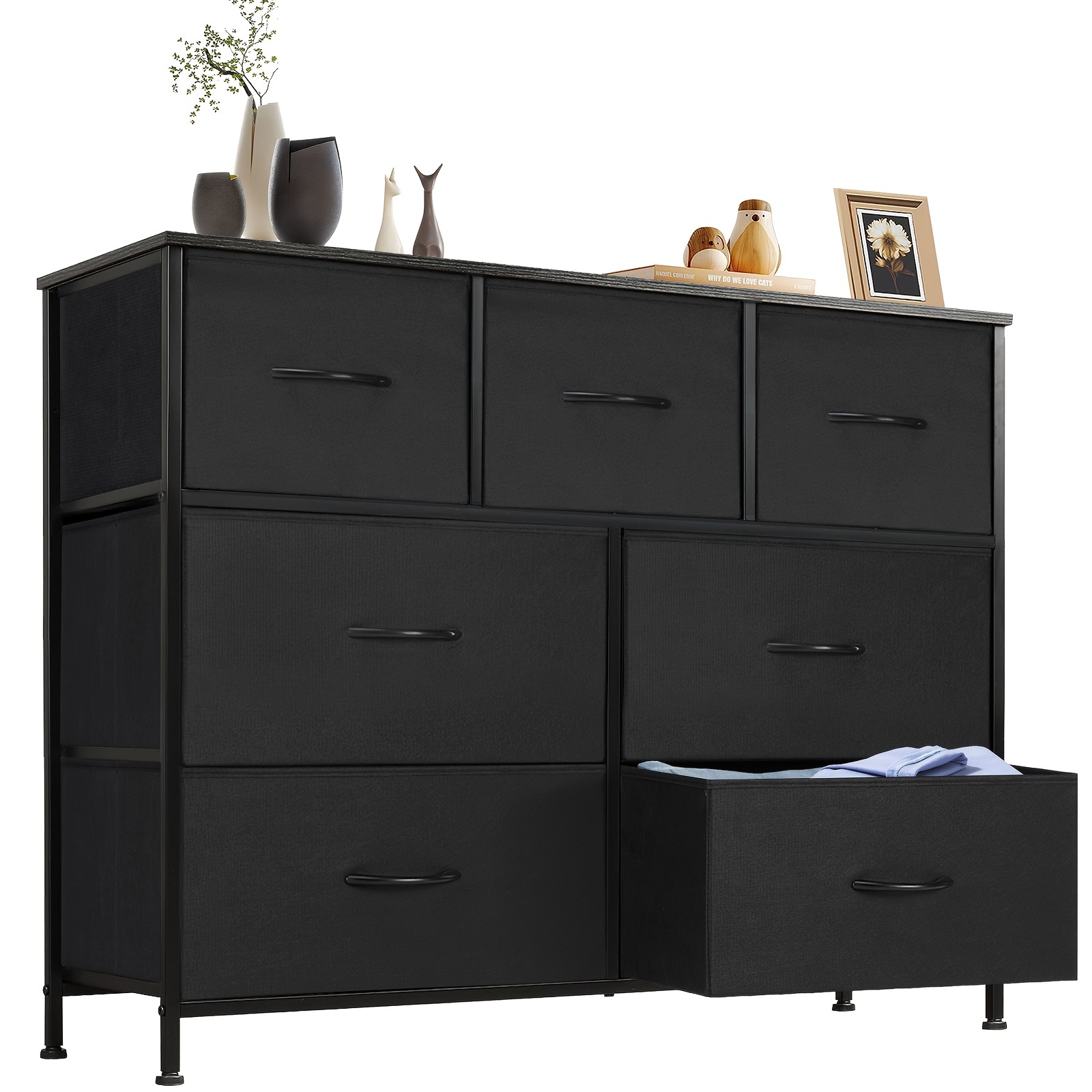 

Dresser For Bedroom, Storage Organizer Units Furniture With 7 Drawers, Wooden Top For Nursery, Chest Tower Tv Stand With Fabric Bins, Metal Frame, Living Room, , Closet