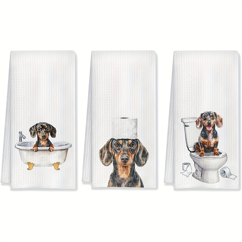 E-shop 3er-Pack Lustige Dackel-förmige Badezimmer-Deko-Handtücher, Modernes Cartoon-Design, Weiche Polyester-Geschirrtücher, Geeignet für Küche und
