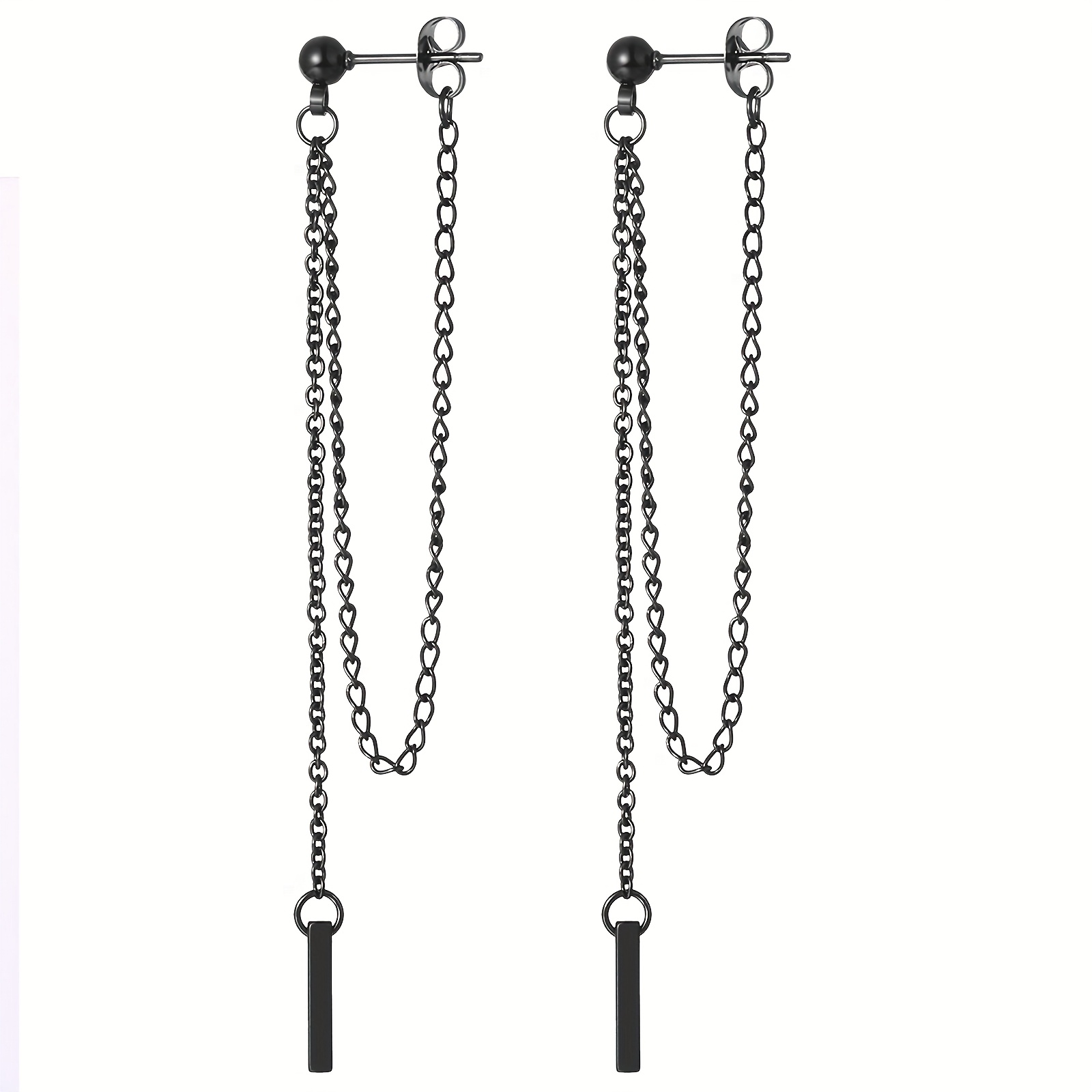 Women's Golden Dangle Earrings Featuring A Chain Pendant: Bar Spherical Tassel Made Of Stainless Steel - In Colors