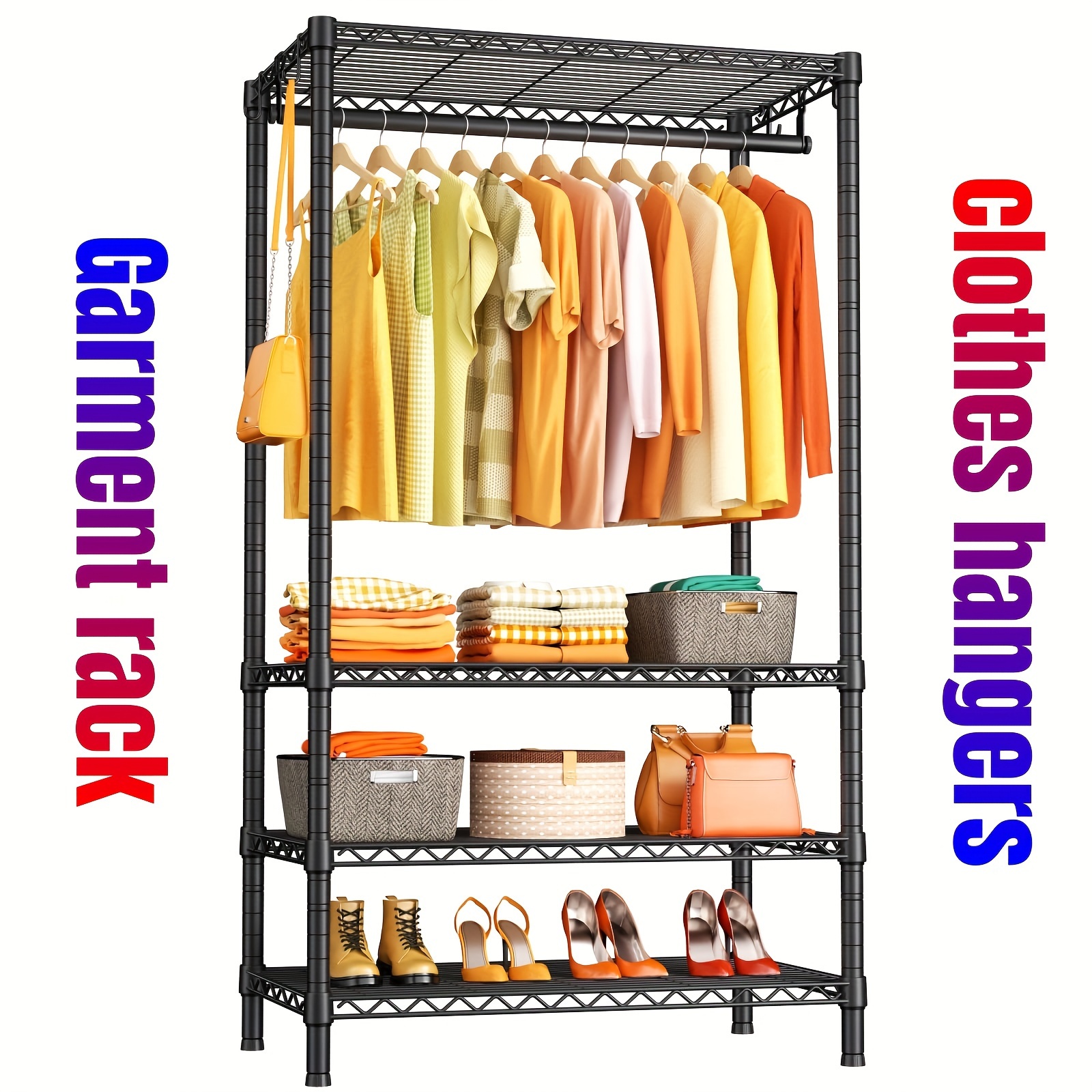 

Clothing Racks Duty 4- Freestanding Garment For Closet Organization, Clothing Shelves, Closet , , Shoe , And Hat Metal , Max 520 Lbs For Hanging Clothes And