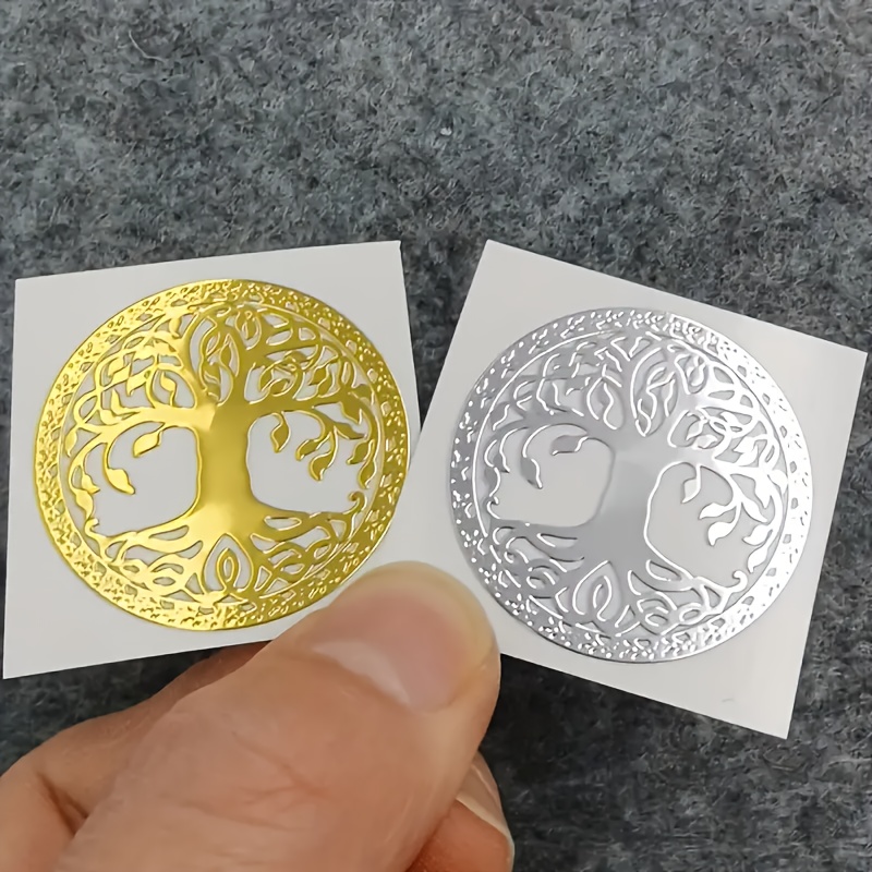 1/2/5pcs Self-adhesive Tree Of Life Metal Stickers -2d Golden Alloy Phone & Laptop Charms: Intricate Tree Of , Durable & Stylish Tech Accessories With Selfadhesive Decals For Decor